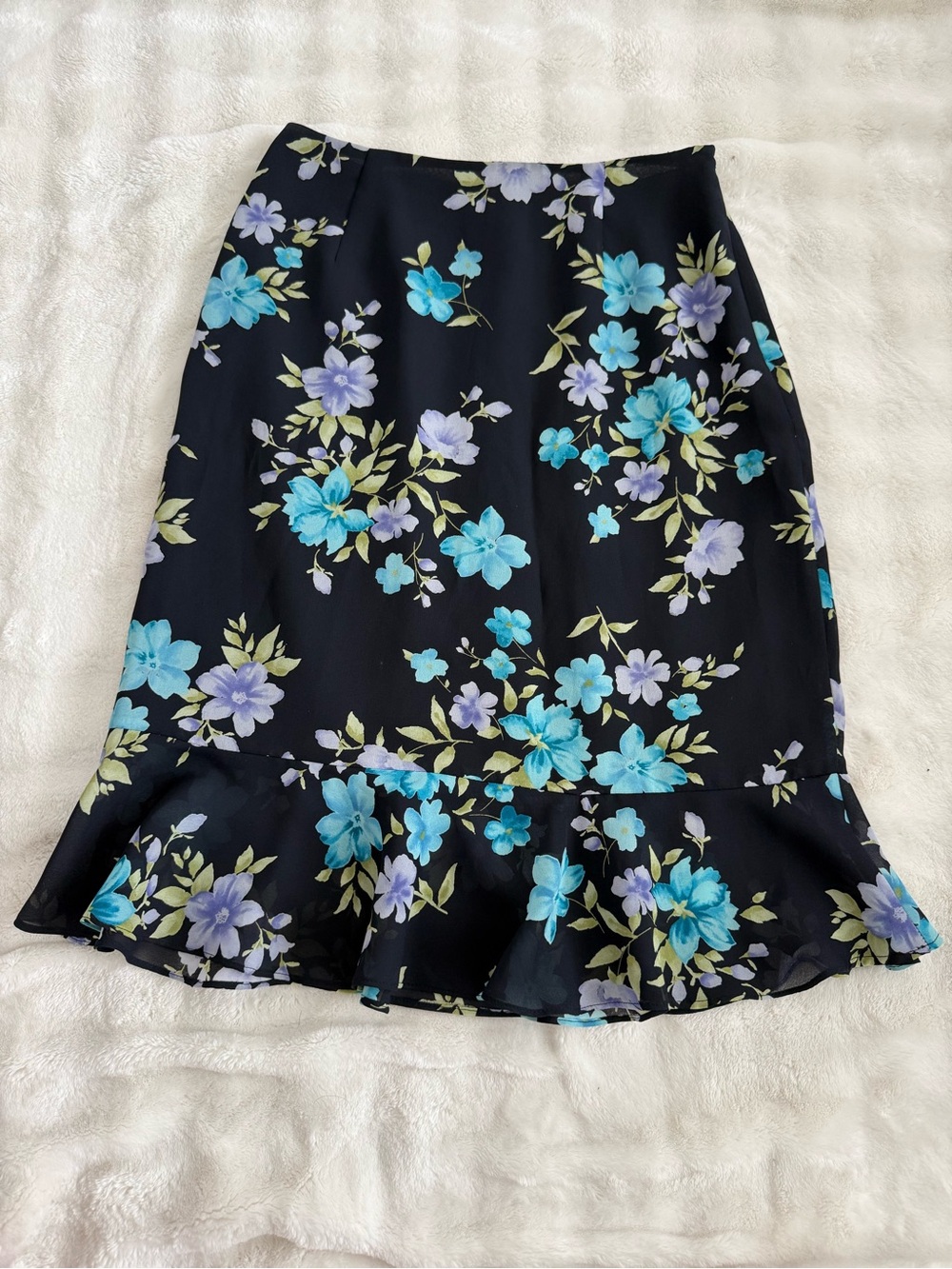 Vintage 90s Chiffon Floral Ruffle Midi Skirt Tag 0P Fits Modern Small Whimsygoth